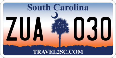 SC license plate ZUA030