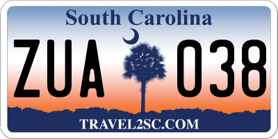 SC license plate ZUA038