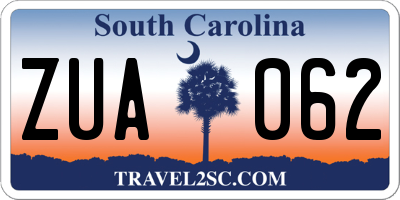 SC license plate ZUA062