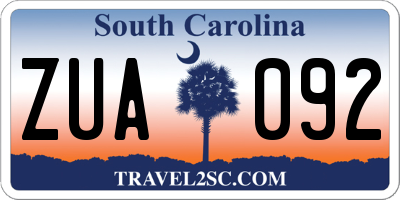 SC license plate ZUA092