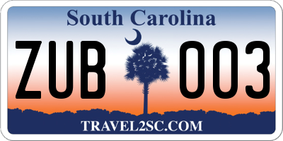 SC license plate ZUB003