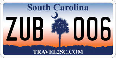 SC license plate ZUB006