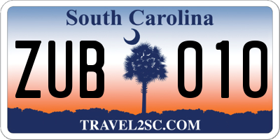 SC license plate ZUB010