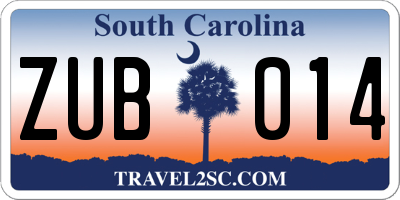 SC license plate ZUB014