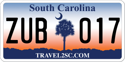 SC license plate ZUB017