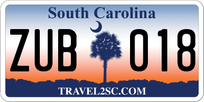 SC license plate ZUB018