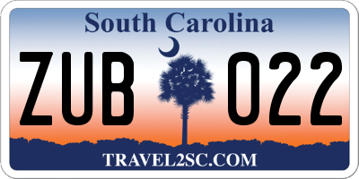 SC license plate ZUB022