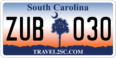 SC license plate ZUB030