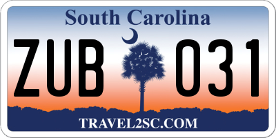 SC license plate ZUB031