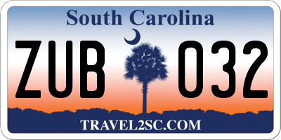 SC license plate ZUB032