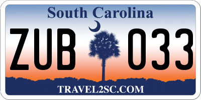 SC license plate ZUB033