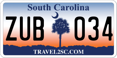 SC license plate ZUB034