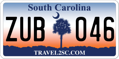 SC license plate ZUB046