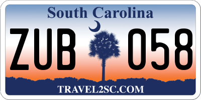 SC license plate ZUB058
