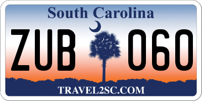 SC license plate ZUB060