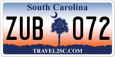 SC license plate ZUB072