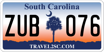 SC license plate ZUB076