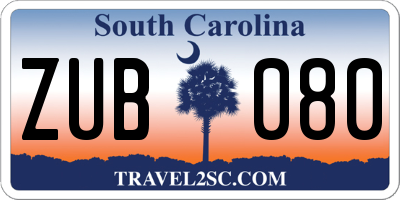 SC license plate ZUB080