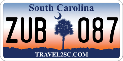 SC license plate ZUB087