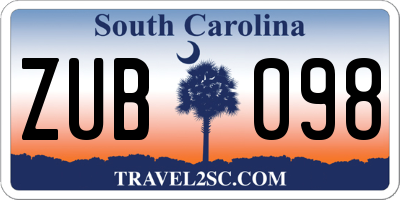 SC license plate ZUB098