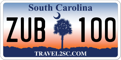 SC license plate ZUB100