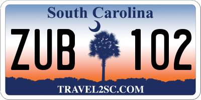 SC license plate ZUB102