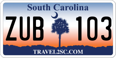 SC license plate ZUB103