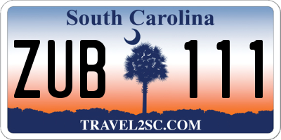 SC license plate ZUB111