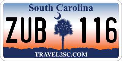SC license plate ZUB116
