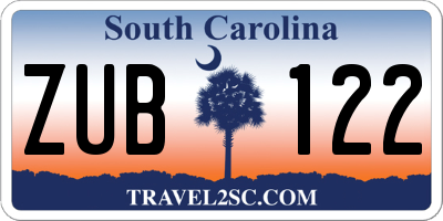 SC license plate ZUB122