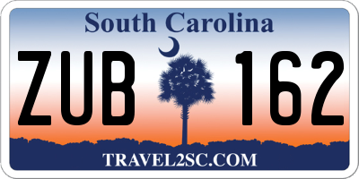 SC license plate ZUB162