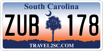 SC license plate ZUB178