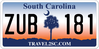 SC license plate ZUB181