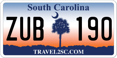 SC license plate ZUB190