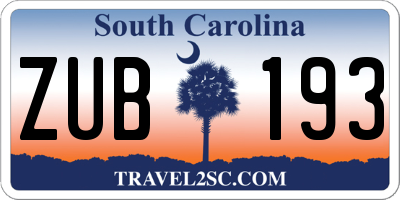 SC license plate ZUB193
