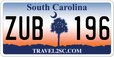 SC license plate ZUB196