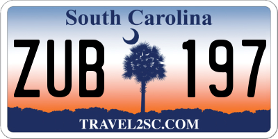 SC license plate ZUB197