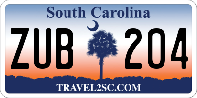 SC license plate ZUB204