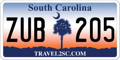 SC license plate ZUB205