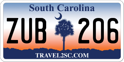 SC license plate ZUB206