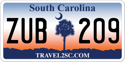 SC license plate ZUB209