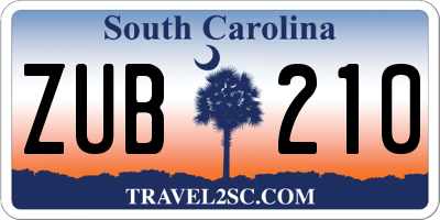 SC license plate ZUB210