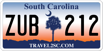SC license plate ZUB212