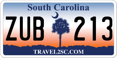 SC license plate ZUB213