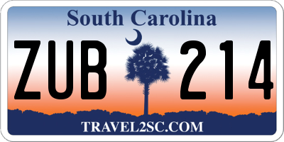 SC license plate ZUB214
