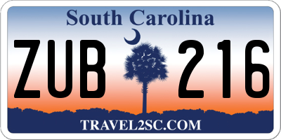 SC license plate ZUB216
