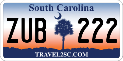 SC license plate ZUB222