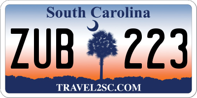 SC license plate ZUB223