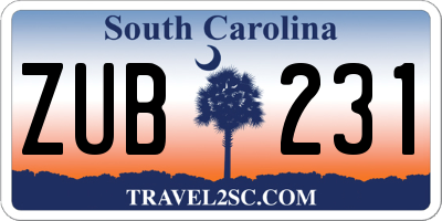 SC license plate ZUB231
