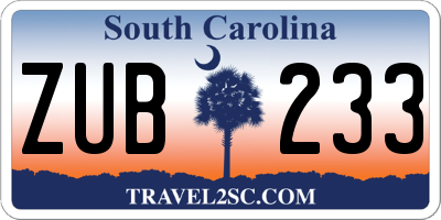 SC license plate ZUB233